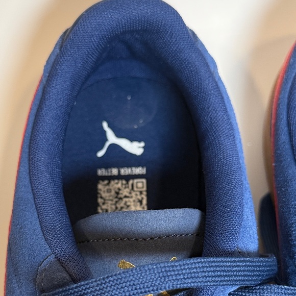 PUMA Blue Suede Sneakers Men’s Size 12 (EU 46) Red Stripe - Picture 14 of 15